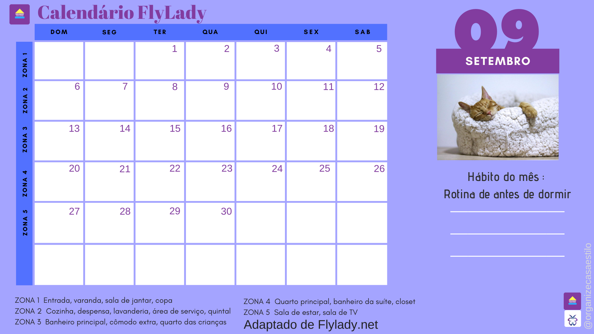 Programe Suas Tarefas Com O Calendario Flylady Setembro De 2020 Organize Casa Estilo